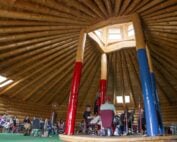The interior of the Roundhouse at Wauzhushk Onigum Nation.