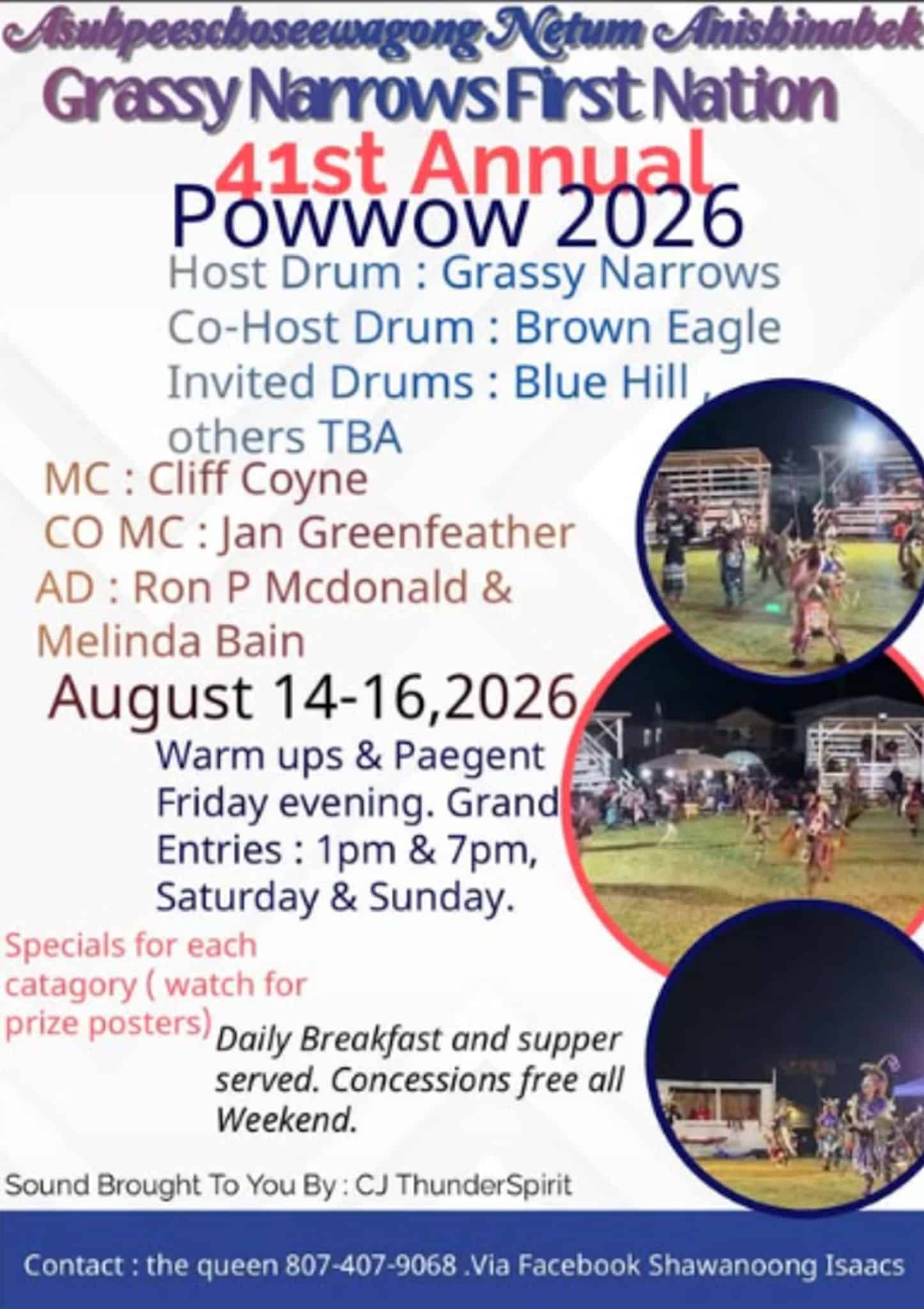 A poster showcasing the 2026 Powwow in Asubpeeschoseewagong First Nation.