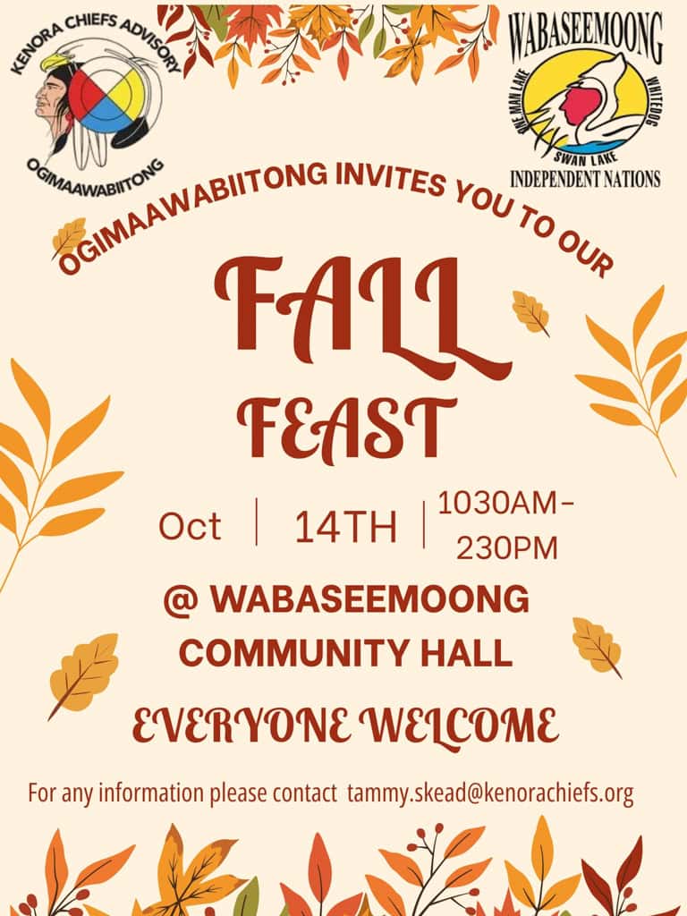 A poster for Ogimaawabiitong's Fall Feast in Wabaseemoong.