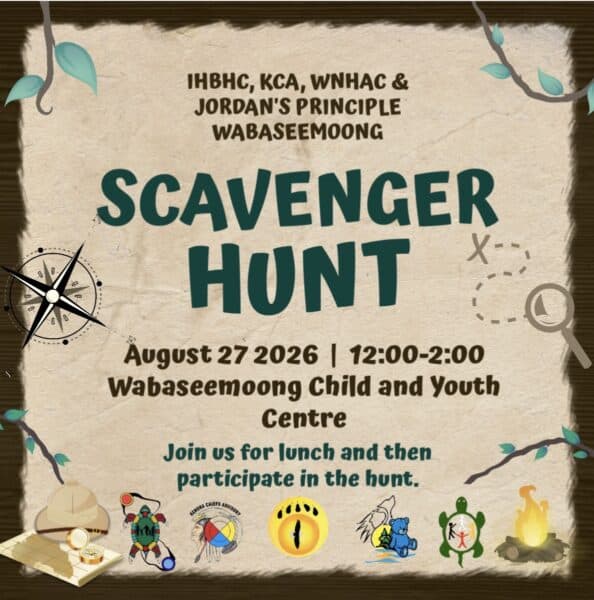 A poster showcasing a scavenger hunt on Aug. 27, 2026, in Wabaseemong.