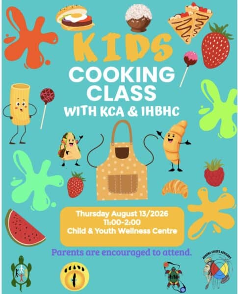 A poster showcasing a kids cooking class on Aug. 13, 2026, in Wabaseemong.